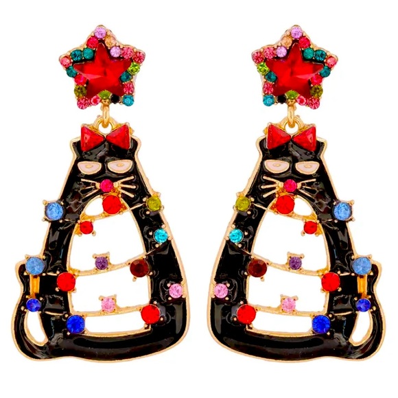 🎄New Festive Holiday Cat Earrings - Picture 1 of 2